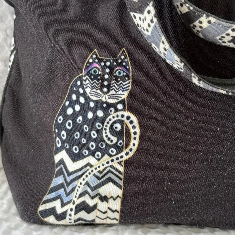Laurel Burch Cat Tote Bag Share Dreams Canvas Geometric Shoulder Bag Black Large